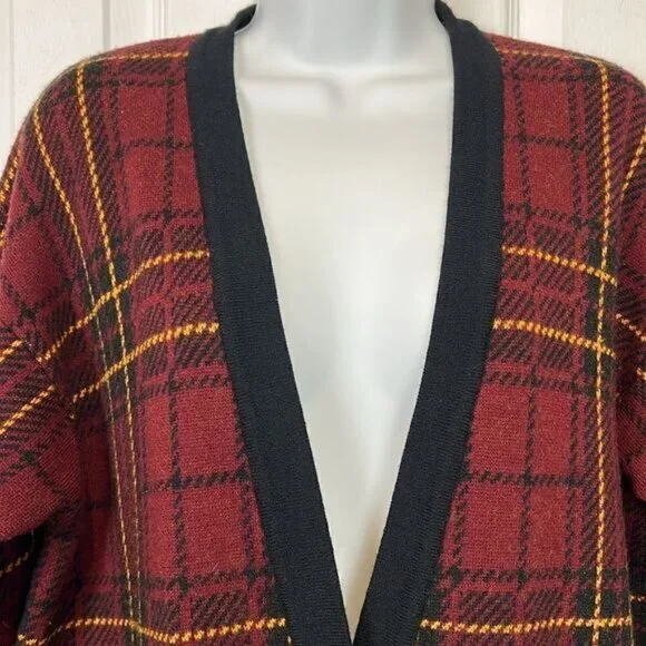 Jones New York Wool Blend Plaid Button Up Cardigan Size S  fits S M - Picture 2 of 10